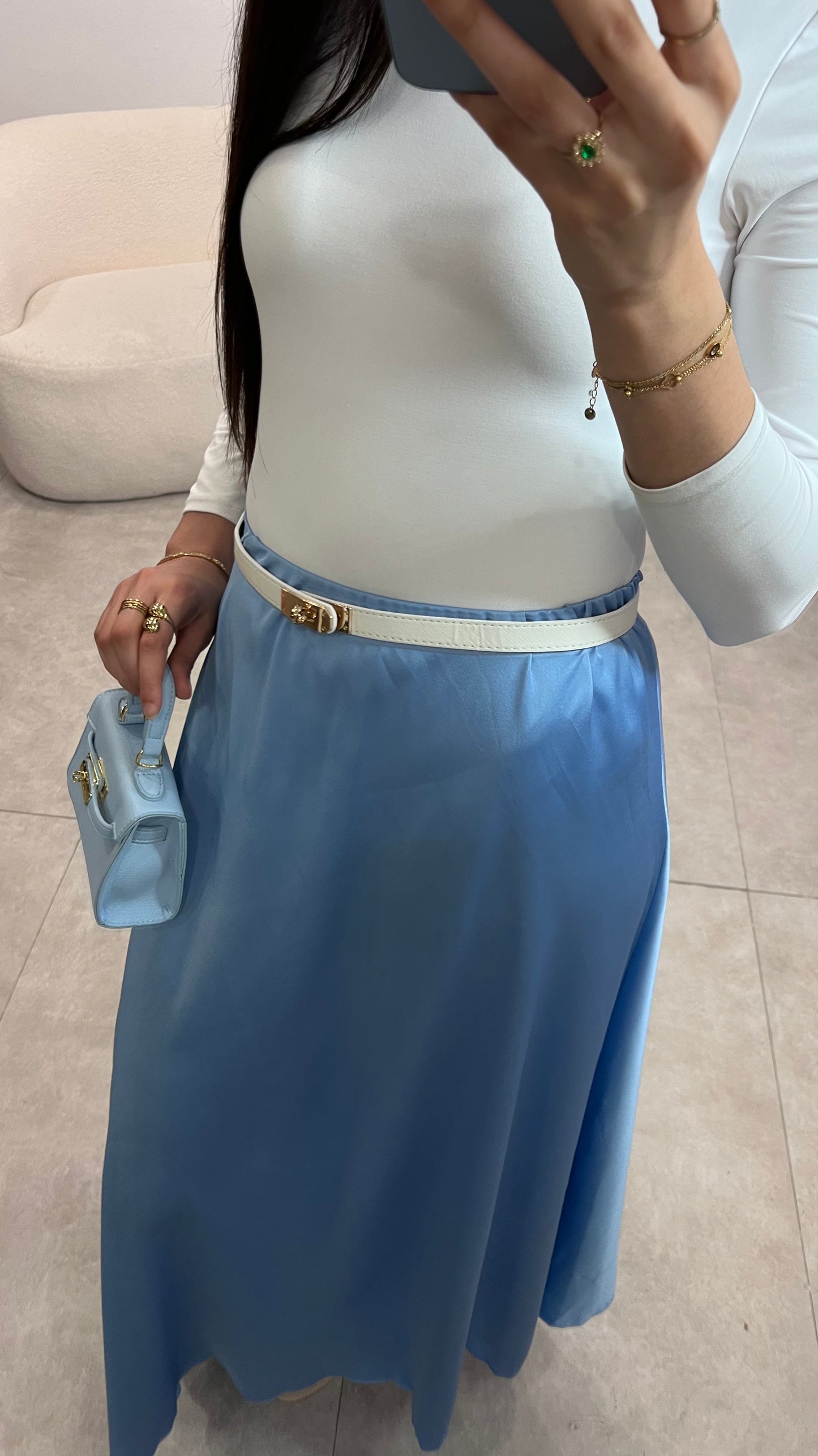 Light blue satin skirt