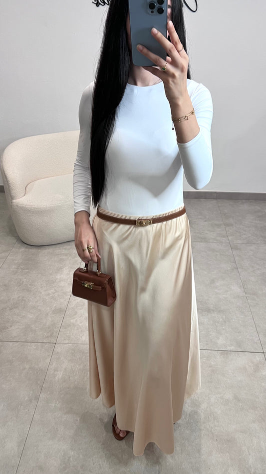 Beige satin skirt